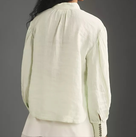 💫Host Pick! NEW!! Anthropologie Linen Long Sleeve Blouse, Mint XS Petite - Picture 4 of 8